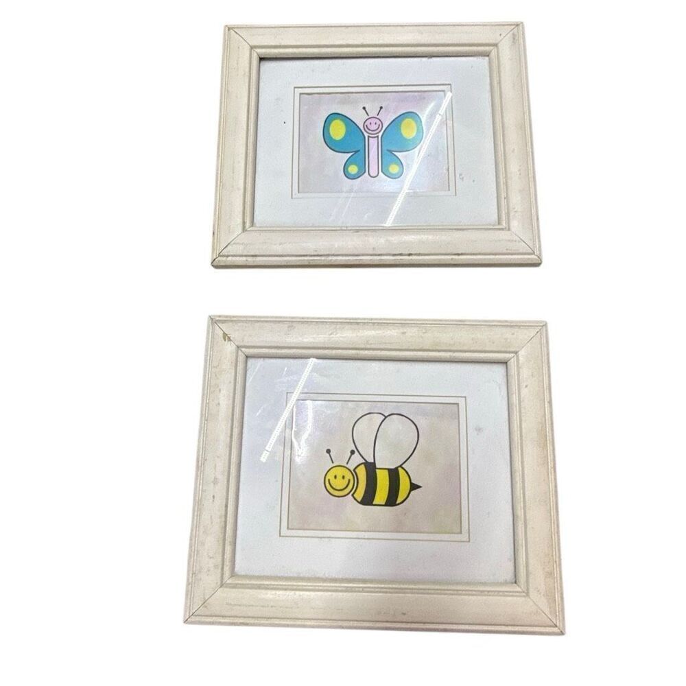 Butterfly & Honey Bee Artwork Picture Framed Decor 12.5" x 10.5" Set of 2